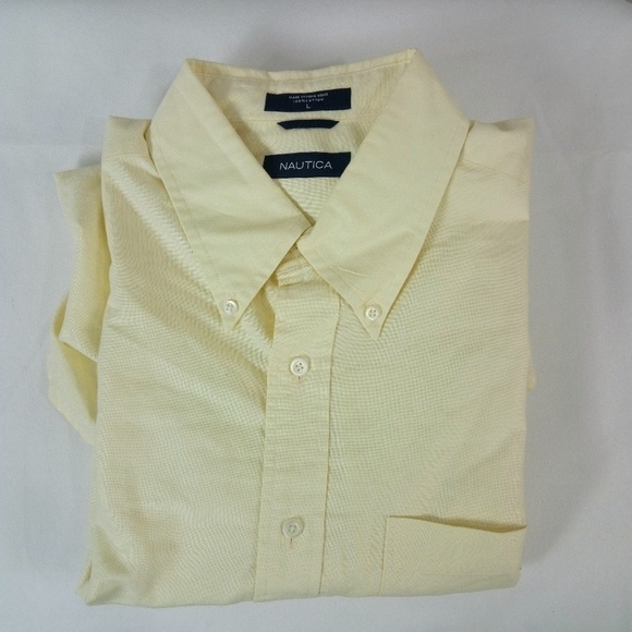 Nautica Yellow Button Down Men's Dress Shirt L - Picture 2 of 7